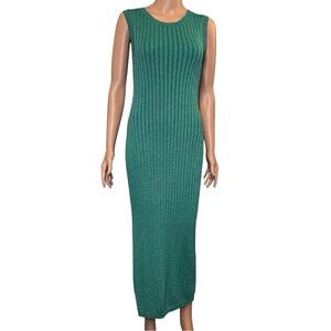 House of Harlow 1960 Ribbed Shimmer Green Maxi Open Back Bodycon Dress Sz Medium